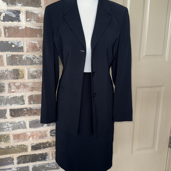 Kasper Petite Black 2pc Career Skirt Suit Skirt & Blazer Jacket Stretch Crepe 8P - Picture 3 of 16